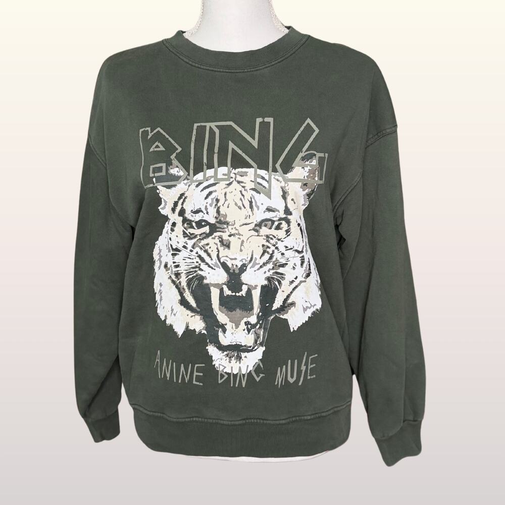 ANINE BING Green Tiger Muse Sweatshirt Size XS NEW 100% Cotton RARE